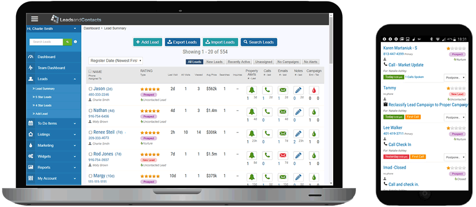 Real Estate CRM summary panel and todo list Real Estate CRM